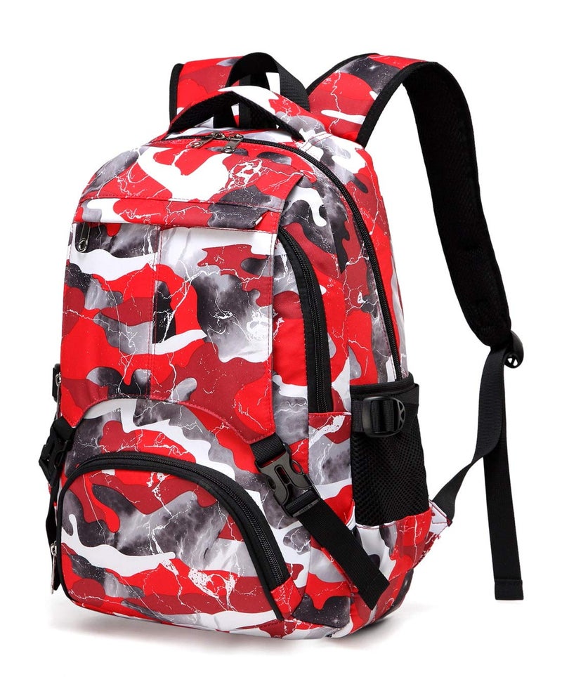 BLUEFAIRY Kids Backpack for Girls Boys Elementary Middle School Bookbag for Teens Ages 8-10 Back to School Bags Large Compartment Mochila Escolar para NiÃƒÂ±os Camo Red - Image 1